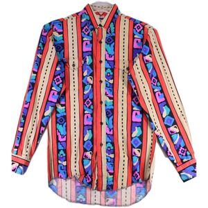 Wrangler Vintage Mens Shirt 15x34 Geometric Aztec Western X Long Tails
